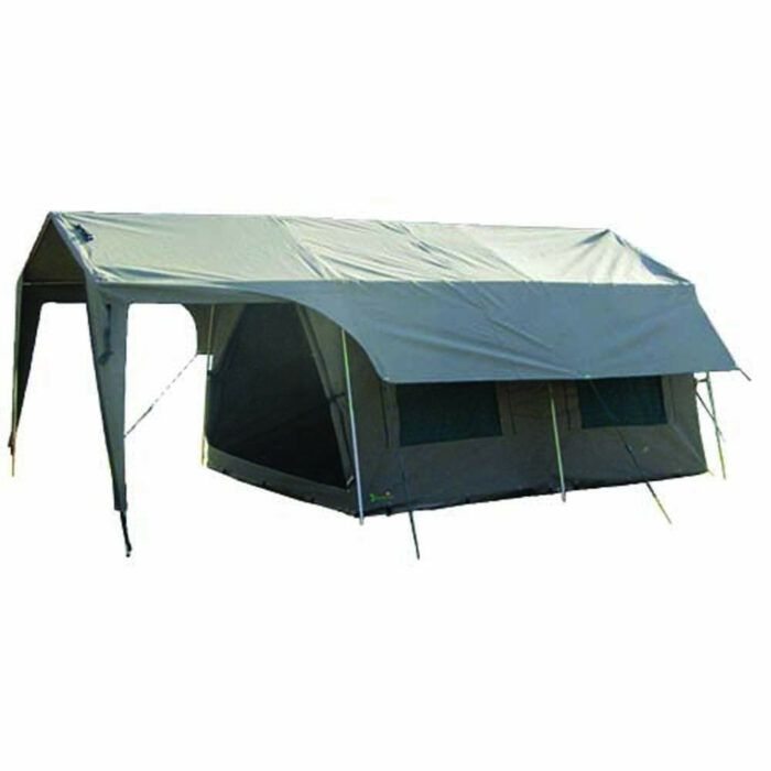 Tent Campmor Premium Range Bungalow Family (3.3M X 5.8M Gazebo With 3.0M X 4.0M Tent - 4 X Internal Windows With Large T-Style Door in Front DOUBLE CANVAS ROOF) - Image 1