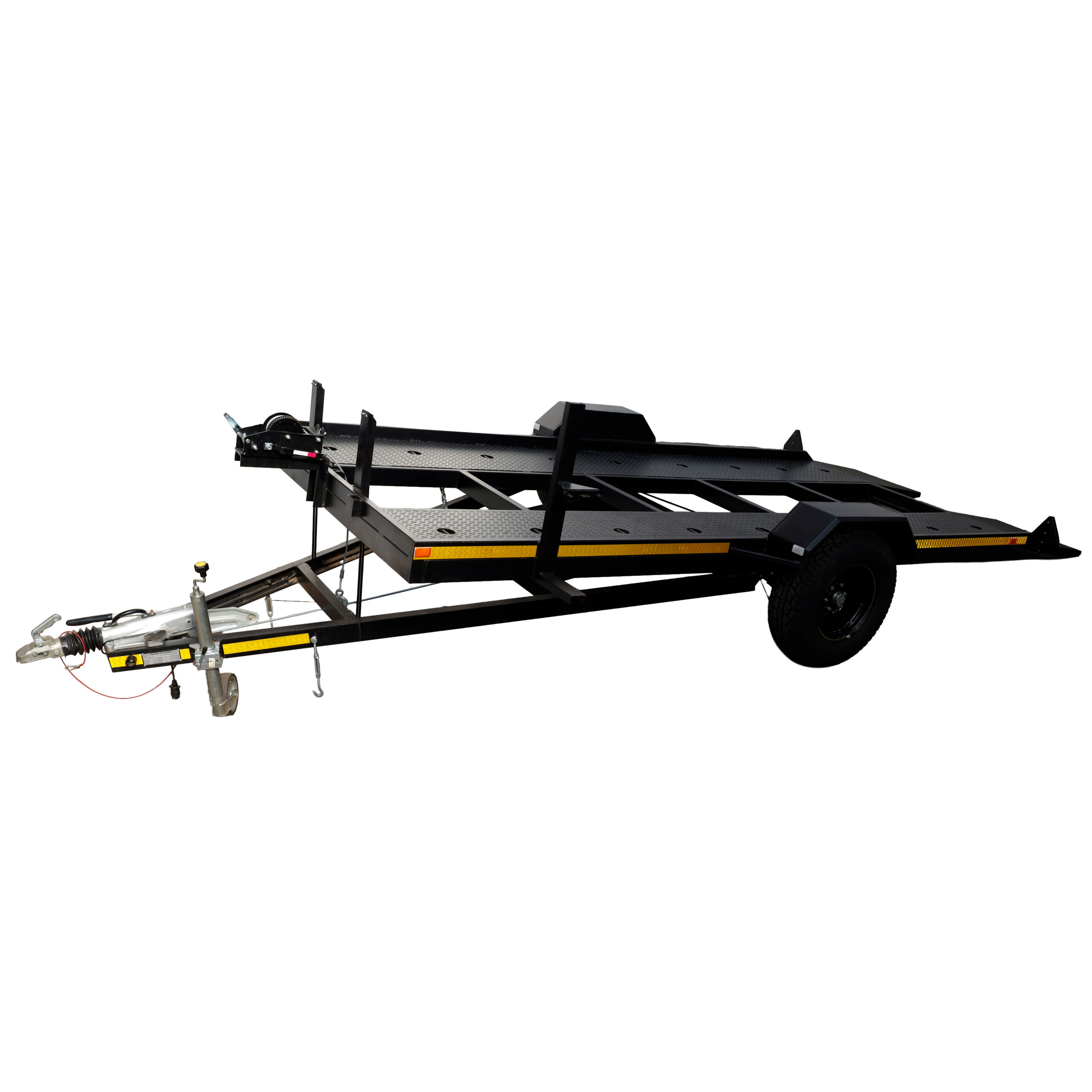 VOL02FD2500_Flat-Deck-Car-Trailer_Diagonal.png Voldeo Car Trailer Flat Deck 2500kg Hand Winch - Image 1